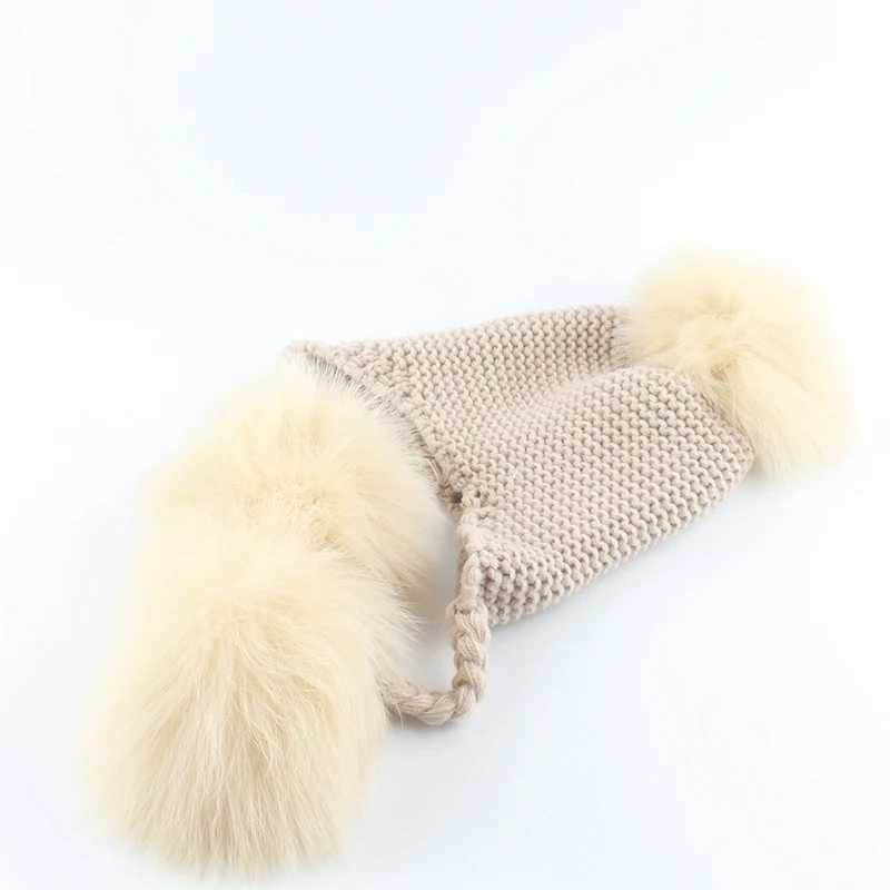 2019 New Autumn Winter Baby Beanie Real Fox Fur Pompom Hat Warm Wool Cap Kids Clothing Accessories Knitted Hat SkulliesXJ241213