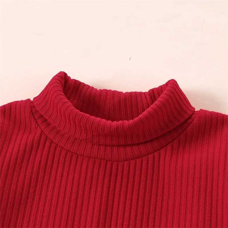 Pudcoco little girl Christmas set solid ribbed plain neck long sleeved top plain elastic waist A-Line ski 2-piece set 1-5T W241213