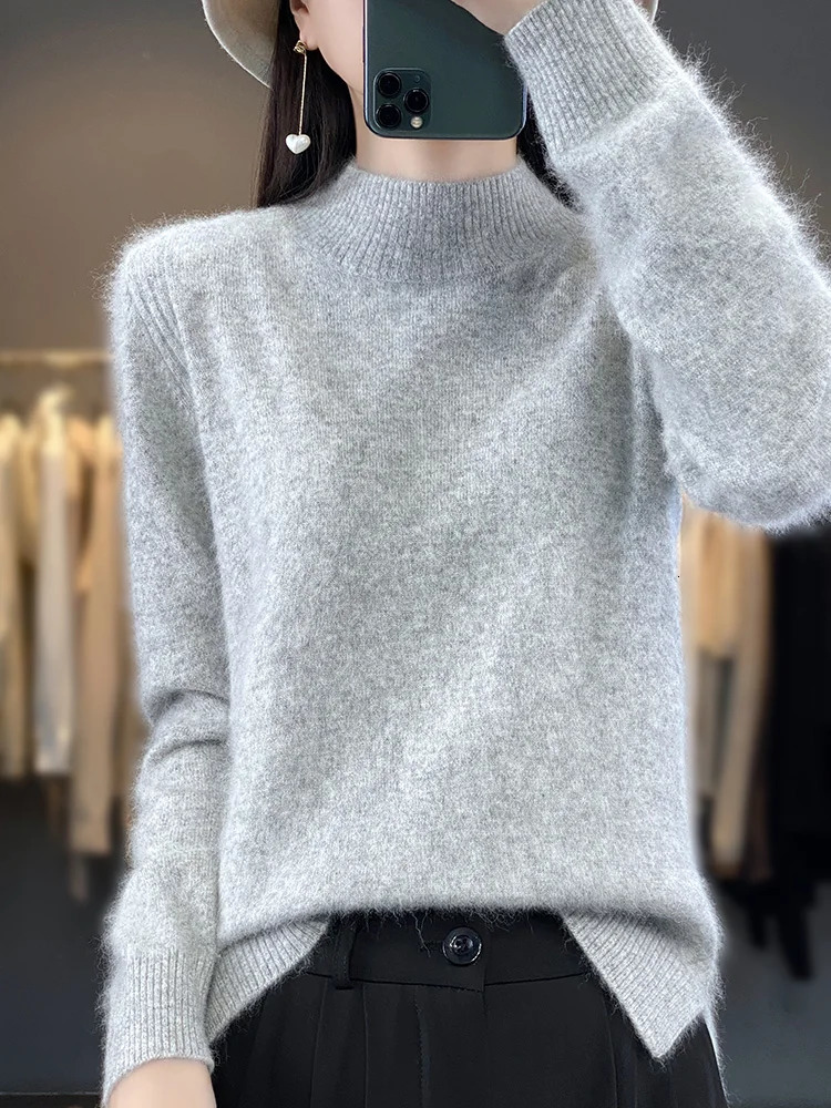 100 mink cashmere sweater for women half high collar floral long sleeved knitted fashionable autumn womens clothing 241212