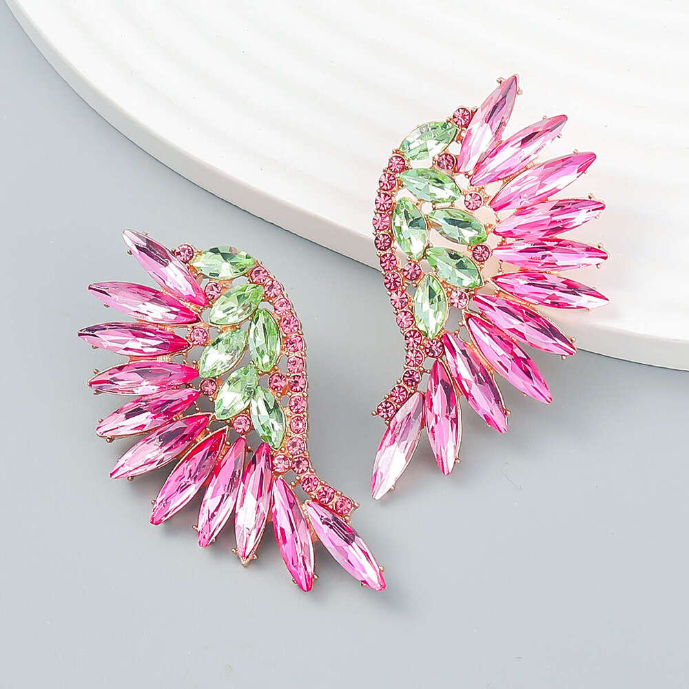 Colorful dia heavy-duty exaggerated fan-shaped wing fashionable earrings, bohemian style