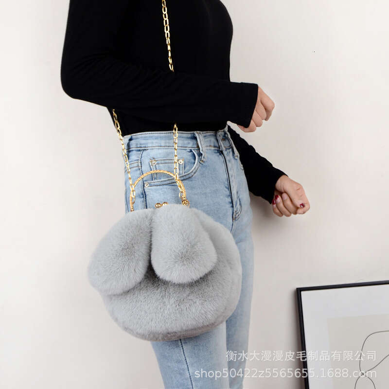 Rabbit ear hand-held, single shoulder, crossbody, clip on bag, autumn and winter chain bag