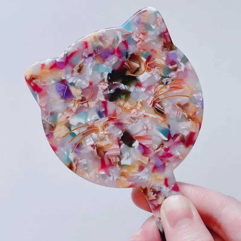 Acetate Handle Cosmetic Mirror Design Cat Shape Portable Cosmetic Mirror Colorful High Quality Daily Use Mirror for WomenXJ241213