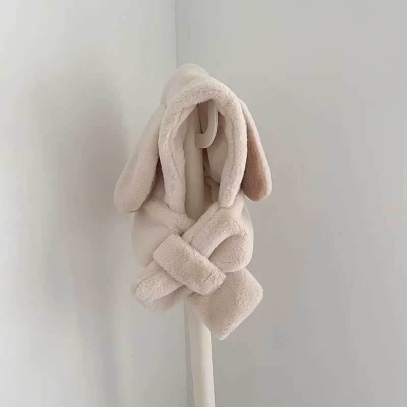 Faux Fur Baby Winter Hat Scarf One-Piece Bunny Bear Baby Bonnet Infant Beanie Warm Kids Cap for Girls Boys Toddler AccessoriesXJ241213