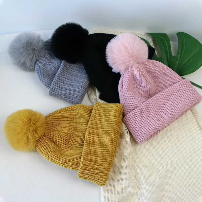 Winter New Baby Hat Solid Color Soft Warm Knitting Cute Pompom Boy Girl Hats Toddler Enfant Knitted Cap AutumnXJ241213
