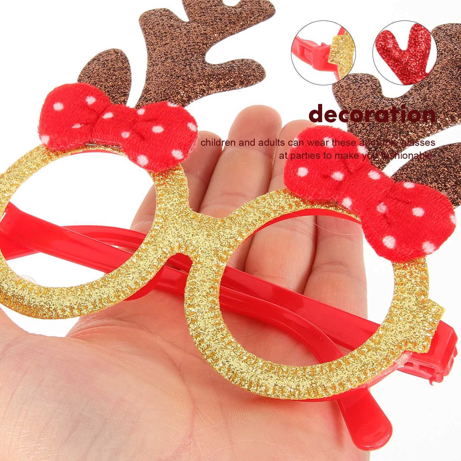 Sunglasses 12PCS Christmas Funny Glasses Creative Antler Sunglasses Photo Props for Kids Party Favors (Green/Brown/Silver/Red) H241213