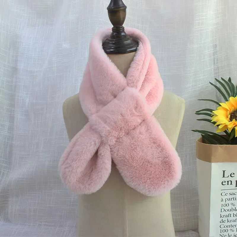 Scarves Wraps Children Boys Girls Winter Warm Thicken Cross Collar Scarf Solid Color Faux Rabbit Fur Plush Cute Shawl Scarfs H241213NGW4
