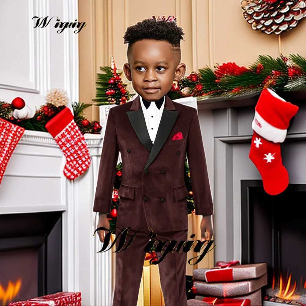 Boys Suit Velvet Jacket Pants 2 Piece Set Double Breasted Blazer Kids Wedding Tuxedo Gun Lapel Custom Clothes W241213