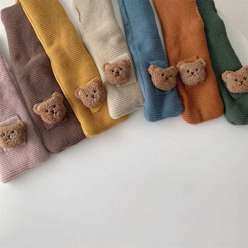 Scarves Wraps Baby Scarf Autumn Winter Cute Bear Children Knitting Newborn Bib Wool Knitting Versatile Kids Warm Boy Girl Toddler Neckerchief H241213
