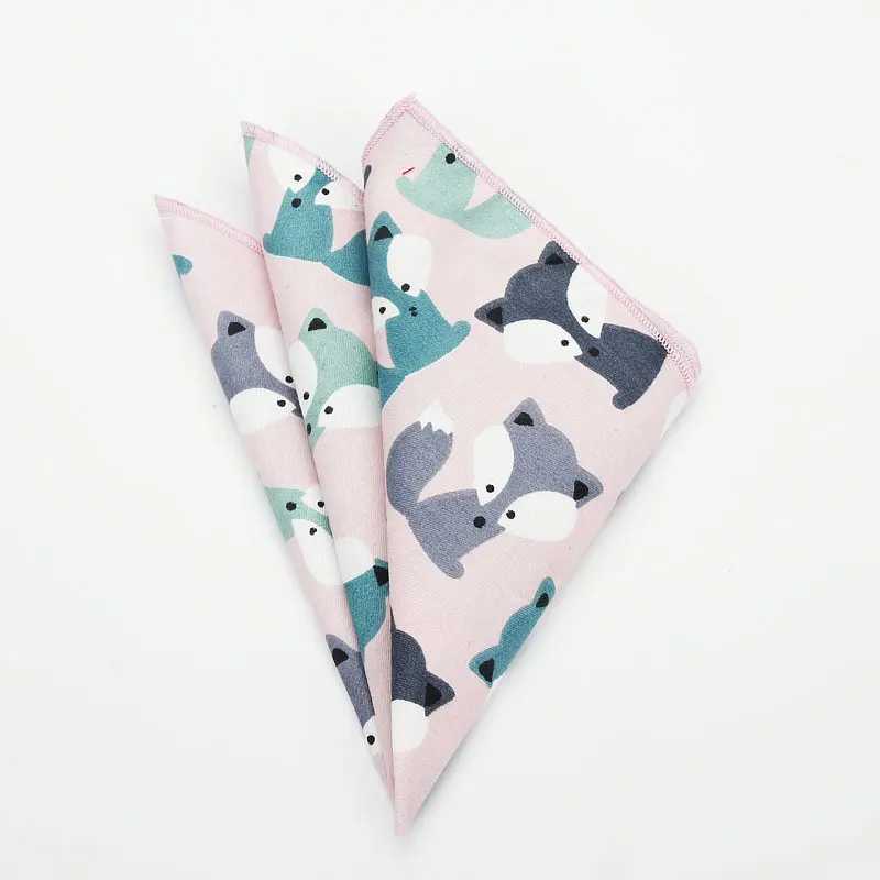25*25cm Brand New Mens 100% Cotton Animals Handkerchief For Man Star Bear Print Pocket Square Chest Towel Suits Hankies W241213