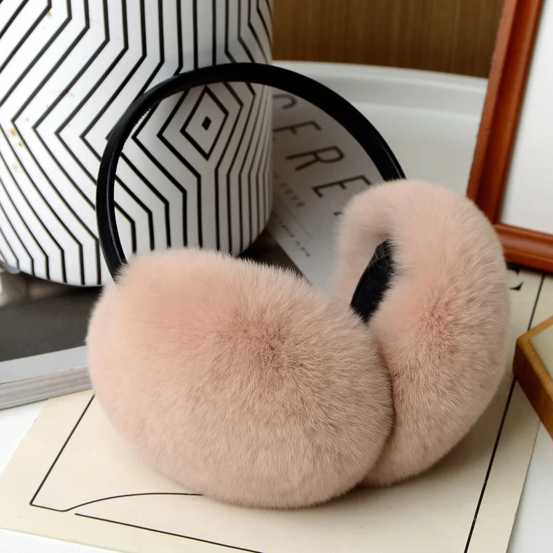 1 piece of solid color natural 100% Rex rabbit fur earmuffs soft plush earmuffs warm winter earmuffs outdoor cold earmuffs fur earmuffs 241211