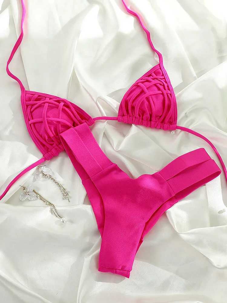Miyouj Solid Swimsuits Women Sexy Bikinis Bandage Swimwear Cut Out Bathing Suit Triang Biquini Mujer 2-Piece Beachwear SummerXJ241212