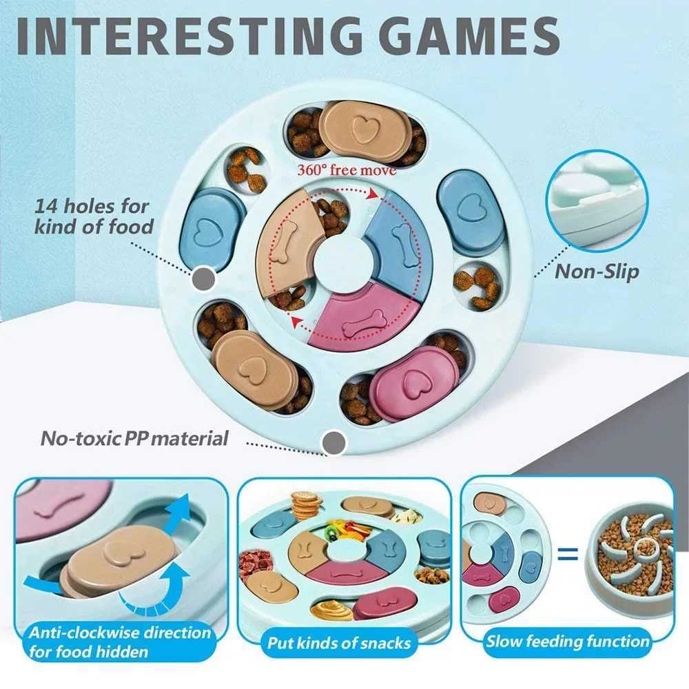 Dog puzzle toy slow food dispenser feeding interactive board bowl anti slip and anti suffocation increase IQ cat training game X241213