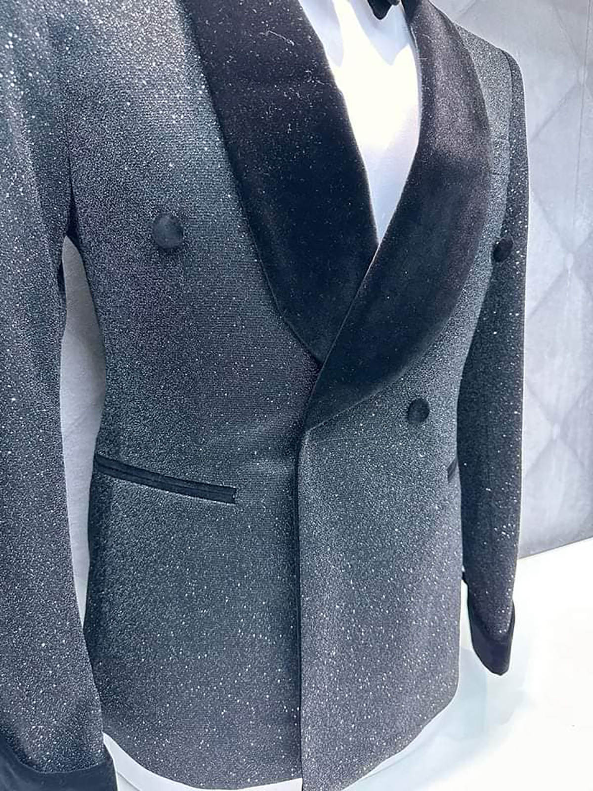 Luxury Wedding Suits Sequins Velvet Double Breasted Fashion Men Tuxedos 1 Piece Set Coat Shawl Lapel Formal Groom Tuxedo suit Customized