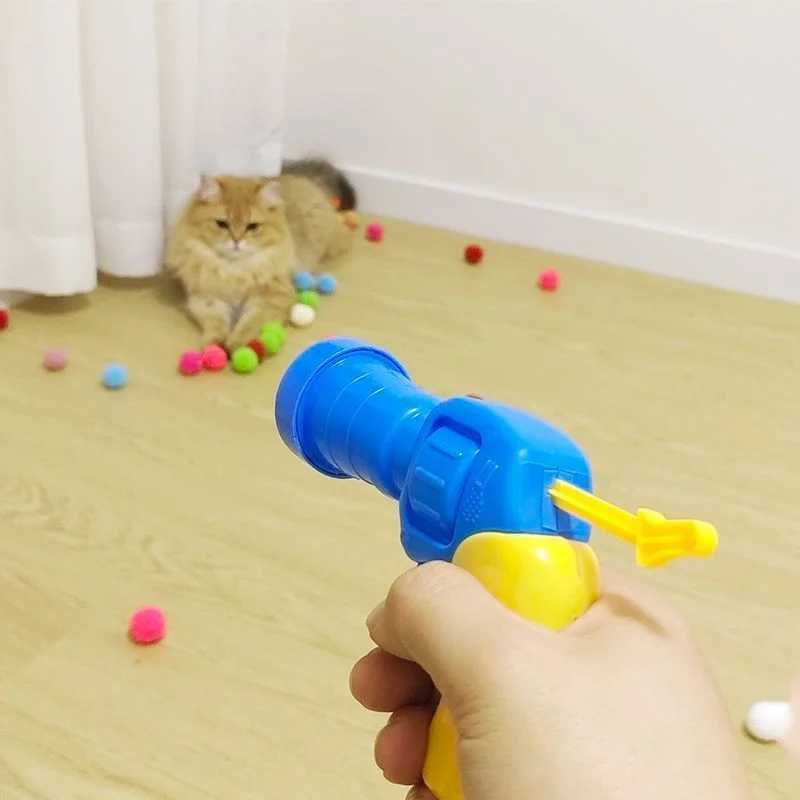 Plush Ball Shooting Gun Cat Toys Interactive Kittens Mini Pompoms Launcher Games Pet Accessories Indoor Cats Self Fun Toy X241213