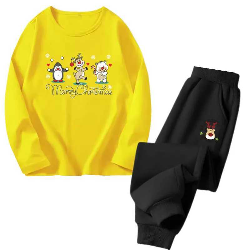 Boys Christmas red outfit set childrens Santa Claus long sleeved T-shirt and pants Tracksuit 2-piece childrens spring and autumn sportswear W241213