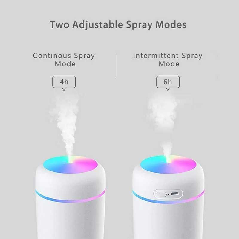 USB Cold Mist Spray Humidifier Portable 300 ml electric air humidifier Aromatic oil diffuser with colored night light for familyXJ241213