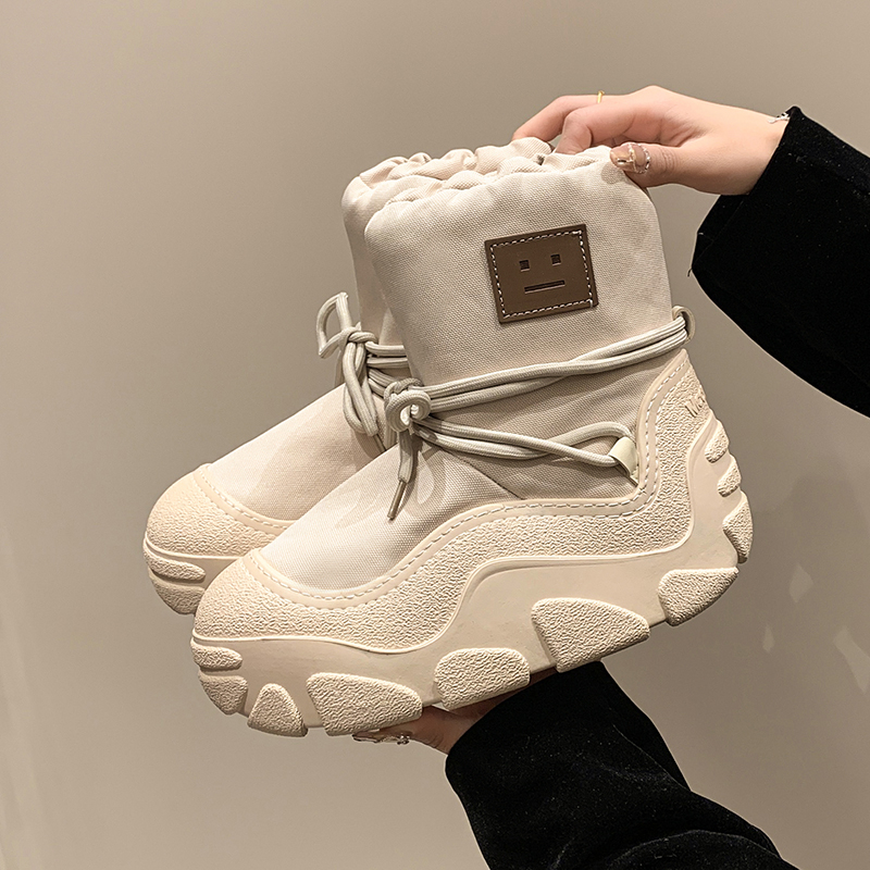 2025 Winter High cut Thick soled Anti slip Women's Snow Boots Designer Ankle Boots Tie up Warm High quality Cotton Shoes Waterproof Comfortable W