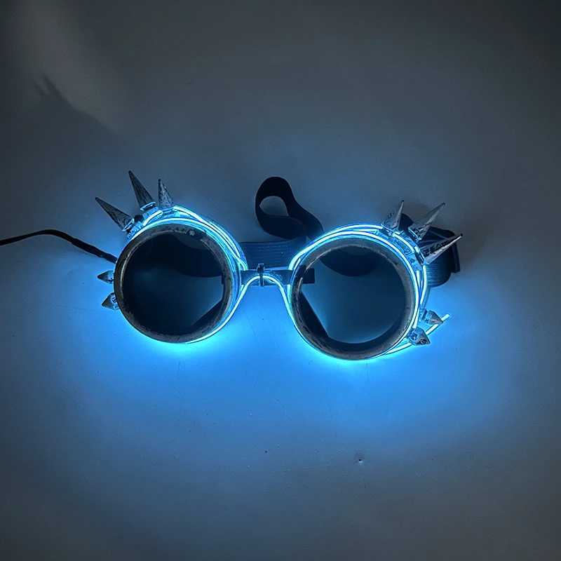 Sunglasses Popular Led Steampunk Glasses Neon Music Concert Fluorescent Dance Christmas Gifts Glowing Wire Gothic Round Frame Glasses H241213