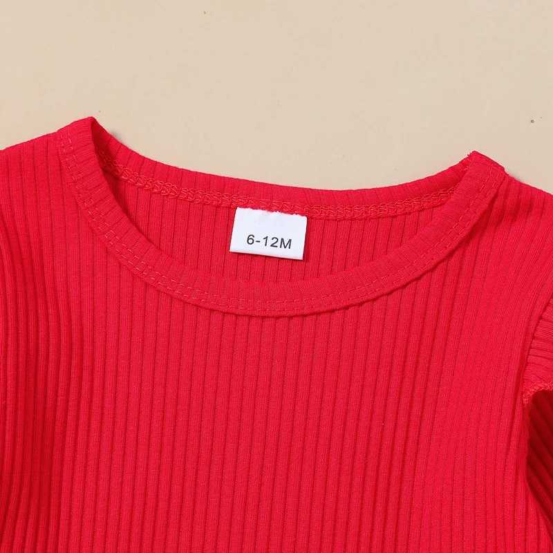 Children and Girls 2-piece Christmas Set Long Sleeve Crew Collar T-shirt Plain A-line Full Set Christmas Costume W241213