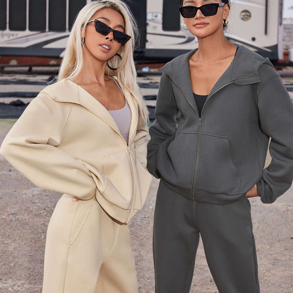 Spring Autumn European American Women's Solid Color Hooded Long Sleeved Ankle Binding Sports Two-Piece Set, Trendy Clothing, Fashionable And Casu