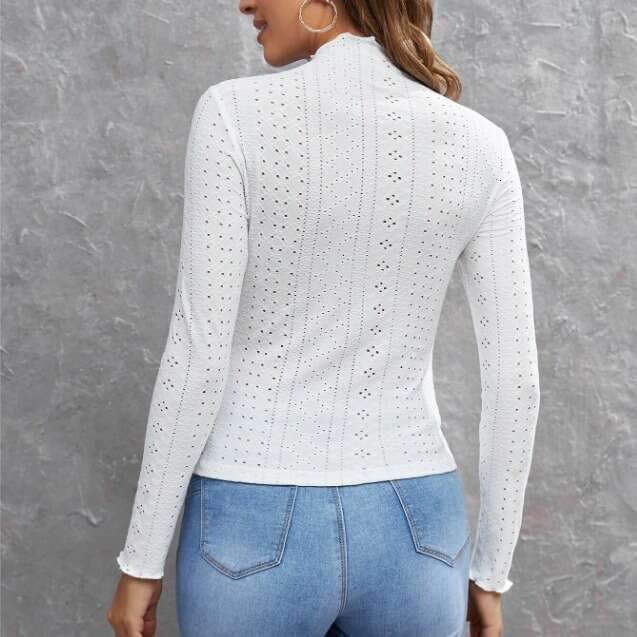 Hot selg European and American clothing 2024 base slimming half high neck long sleeved T-shirt women's top