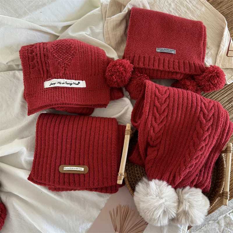 Scarves Wraps Winter New Years Scarves Children Christmas Red Solid Color Scarf For Girl Baby Gift Retro Trend Imitation Cashmere Warm Shawl H241213