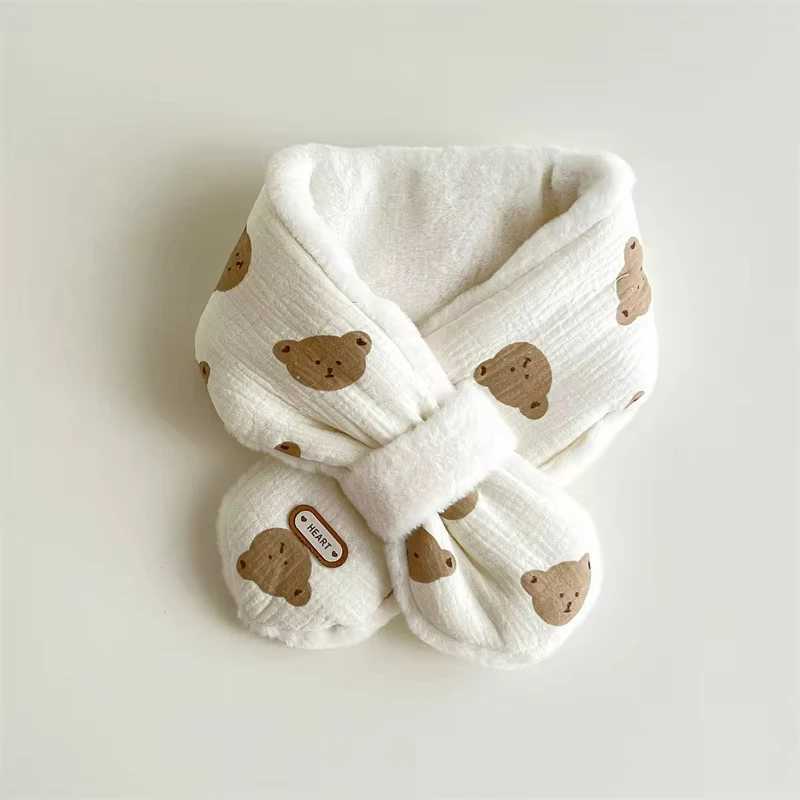 Scarves Wraps Cute Bear Baby Scarfs Winter Fleece Neck Warmer Cross Scarves for Girls Boys Toddler Kids Warm Accessories Korean 1-6 Years Old H241213