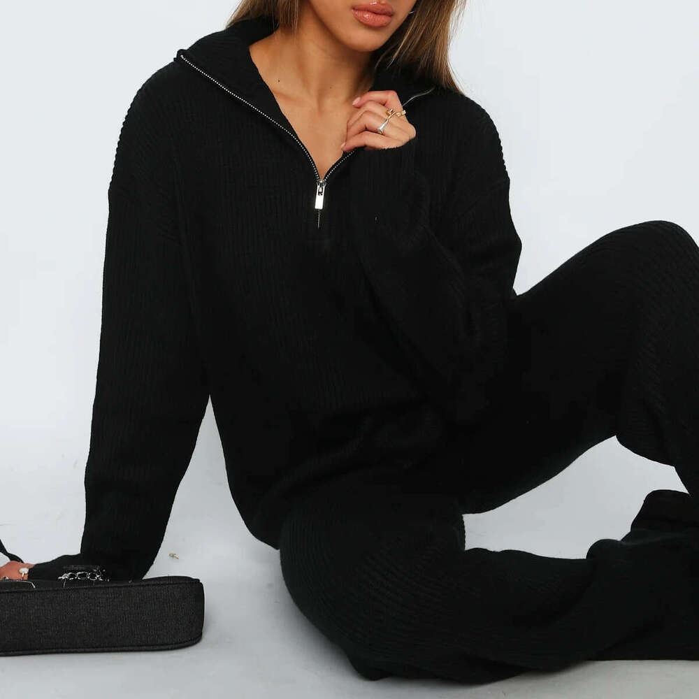 New Autumn Winter Two-Piece Set Of Comfortable Lapel Long Sleeved Sweater Knitted Suit, Trendy Clothing, Fashionable And Casual Temperament
