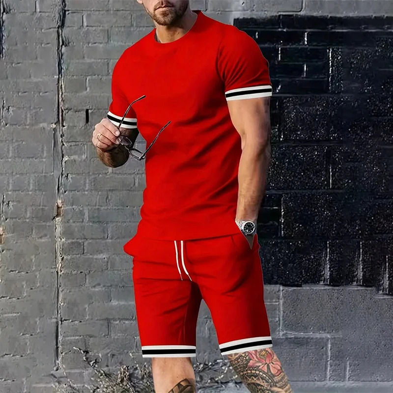 Fashionable summer gentleman sports suit collar striped print casual breathable loose mens wear 241211