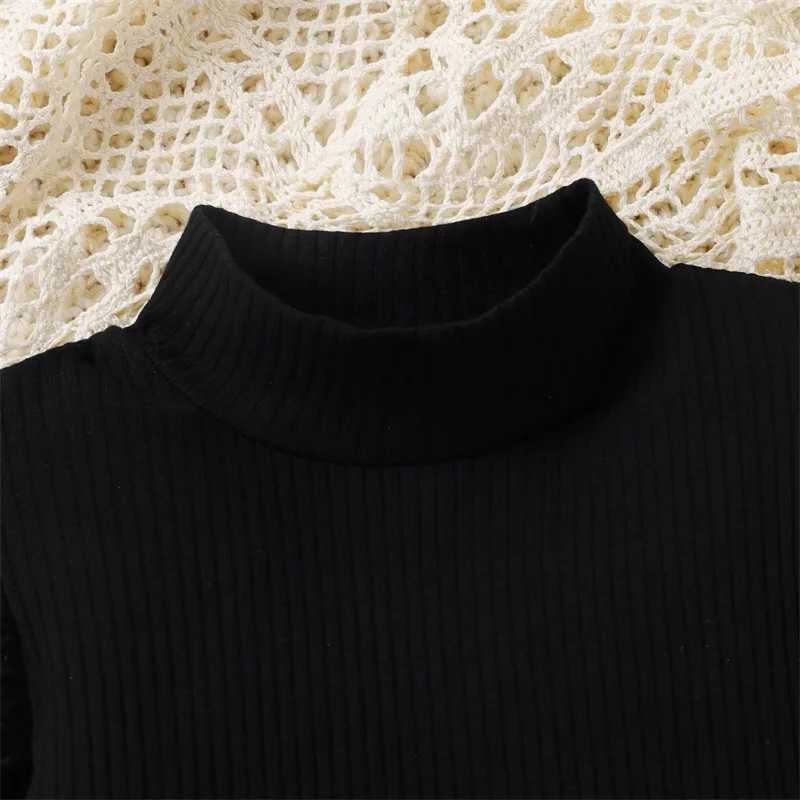 0-5Y Childrens Girls Autumn Skiing Set Baby Ruffle Long Sleeve Plain Neck Knitted Top+Smooth Skiing with Retro Set for Children W241213