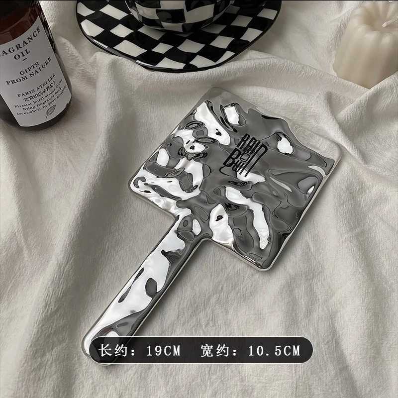 Ins Liquid Shape Square Mirror Mini Hand-held Cosmetic Mirror Makeup Mirror Travel Portable Beauty MirrorXJ241213