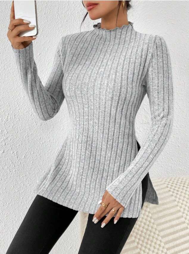 European and American new 2023 autumn slit long sleeved base solid color T-shirt for women