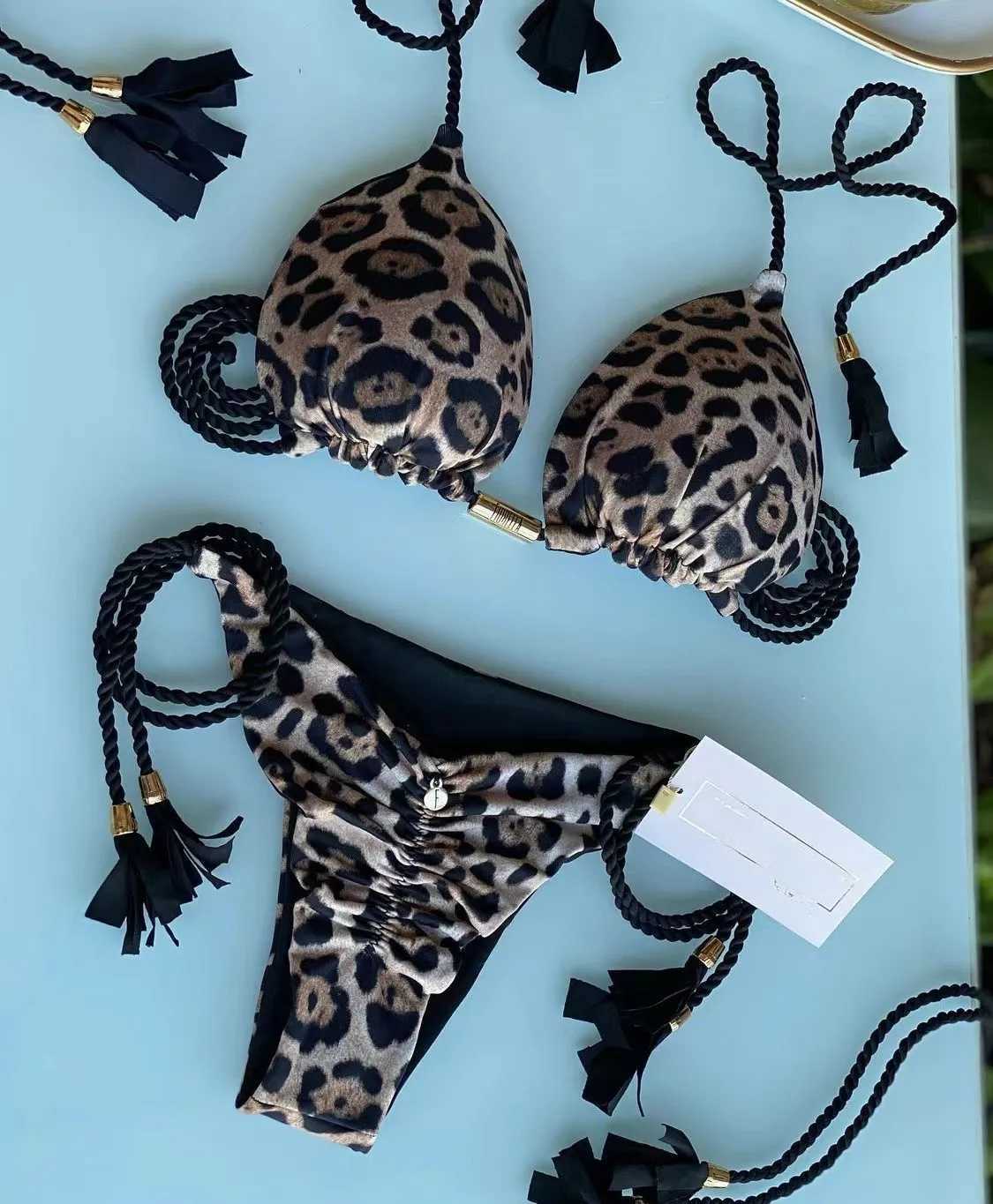 Womens Rope Swimwear Strap Split Bikini Printed Triang SwimsuitXJ241212