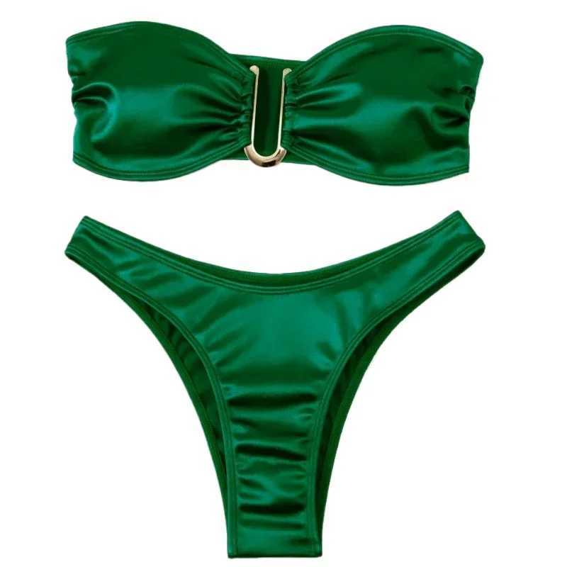 2024 New Summer Solid Push Up Woman Swimsuit Beach Sexy Bikini Set Solid Swimming Suit for Women Swimwear Bandeau Bathing SuitXJ241212