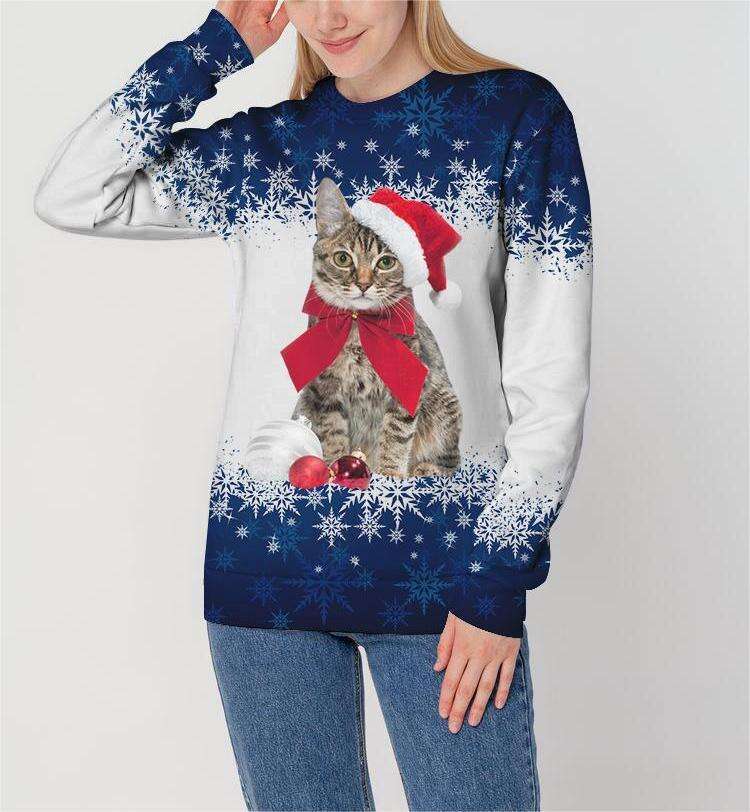 Foreign Trade Women's Cat Christmas Hat Printed Hoodie Trendy Clothing Fashionable Casual Temperament