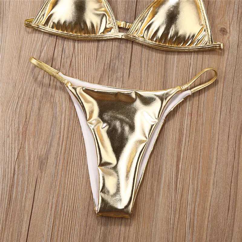 Women Bikini Sets Gold Color Sequins Bikini Set Women Swimwear Push Up Padded Swimwear For WomenXJ241212