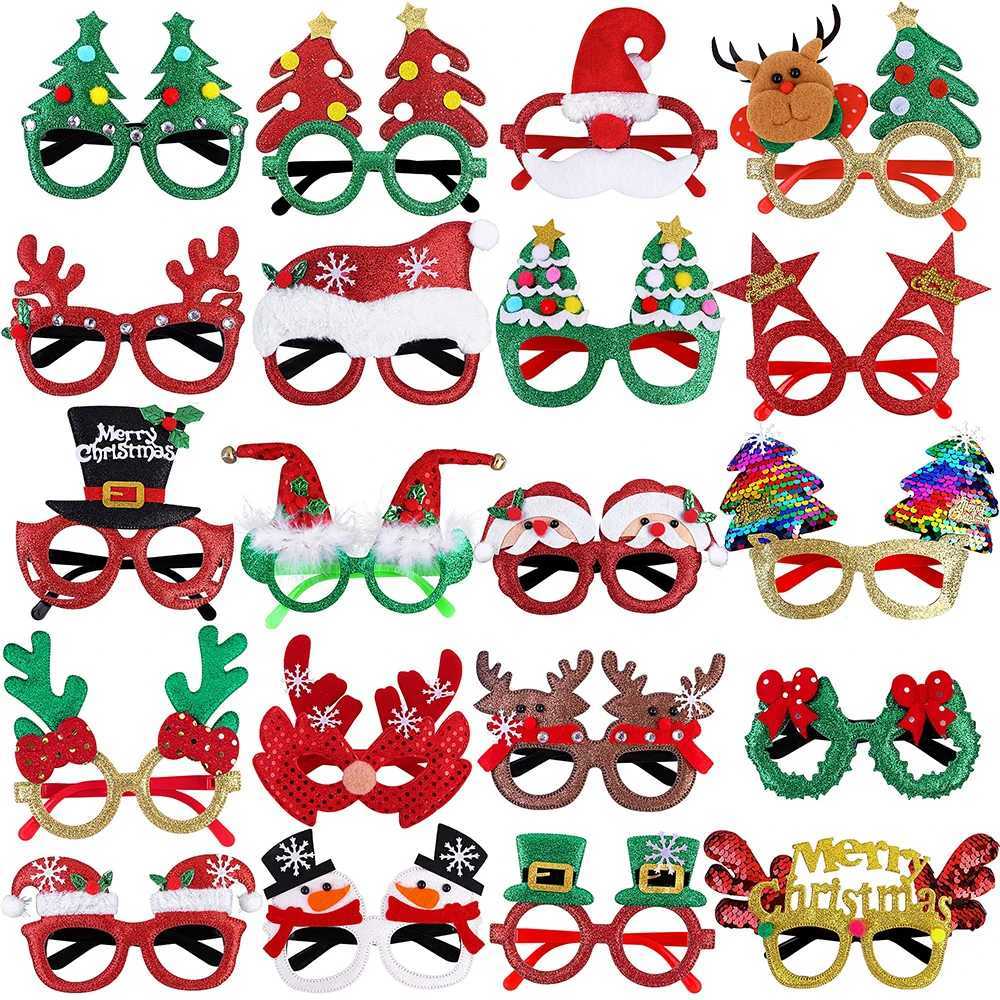 Sunglasses 1/24Pcs Christmas Glasses Decor For Kid Boy Birthday Party Supplies Decorations 2024 2025 Santa Claus Tree Photo Props H241213