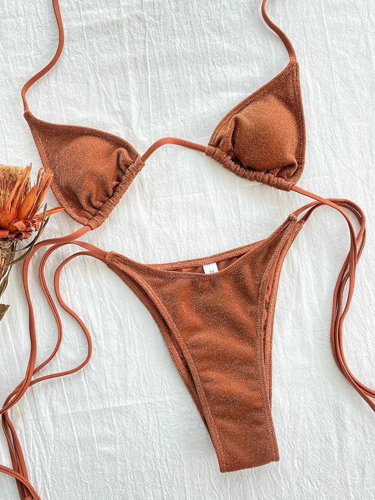 Miyouj Shiny Bikini Set Triang Bikinis Bandage Swimsuit Women Two Piece Swimwear Summer Biquini New BeachwearXJ241212