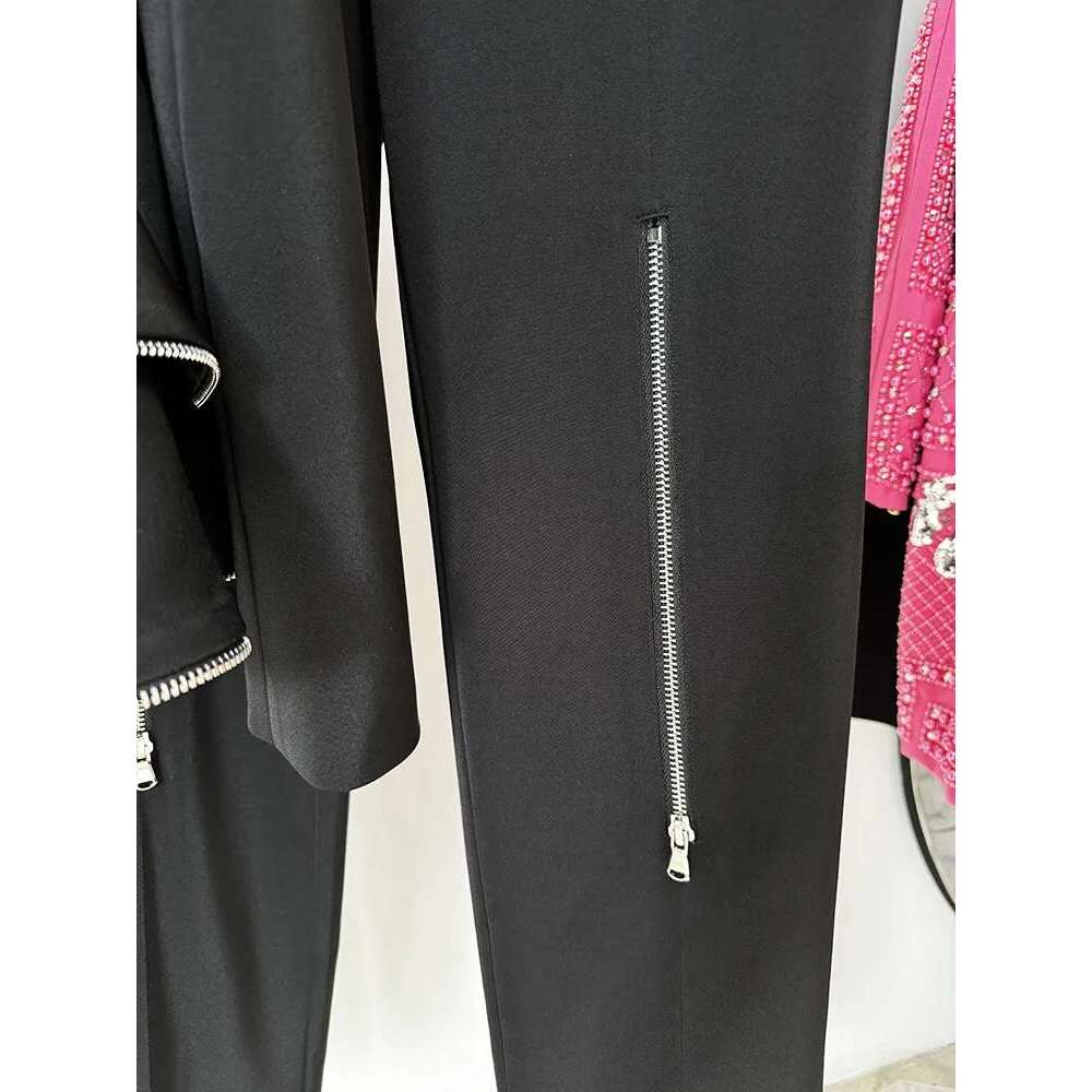 Ladies' Suit HIGH QUALITY Newest Fashion Designer Set Women's Zipper Ruffle Edge Blazer 2Pcs Pants Suit