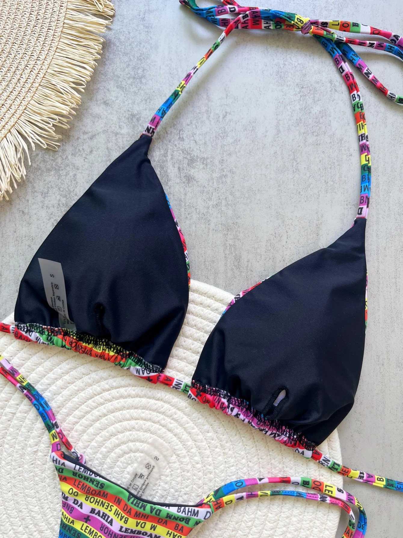 RUOTONSEPT tters Printed Colorful Mini Thong Bikini Women Swimwear Fa Swimsuit Two-pieces Bikini set Bather Bathing SuitXJ241212