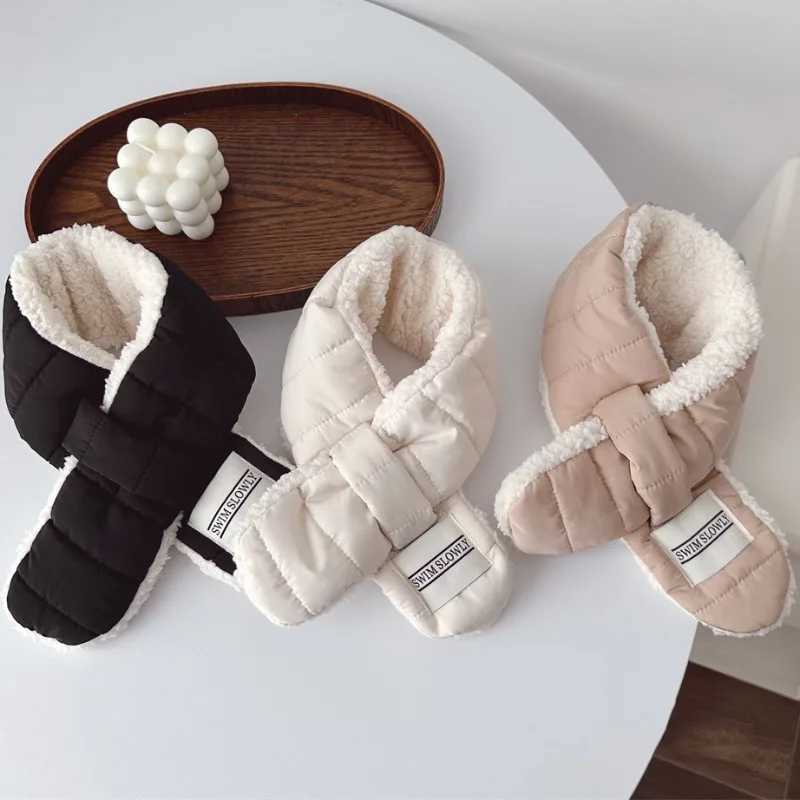 Scarves Wraps Winter Soft Fleece Wool Baby Scarf Children Warm Plush Neck Wrap Boy Girl Cross Cotton Padded High Quality Muffler Neck Scarf H241213