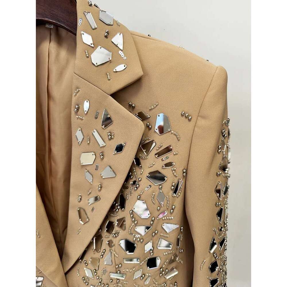Ladies' Suit HIGH QUALITY Newest Fashion Designer Runway Suit Women's Stunning Beaded Mirror Blazer Shorts Set 2Pcs