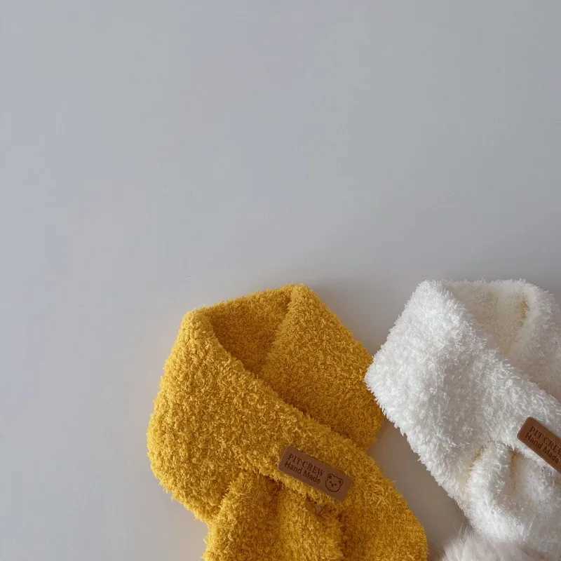 Scarves Wraps 0-8Y Childrens Bear Cross Scarf Boys And Girls Plush Ball Soft Breathablr Knitted Autumn Winter Solid Color Baby Warm Scarves H241213