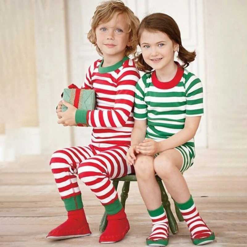 Autumn Childrens Christmas Boys and Girls Family Clothing Striped Two Piece Set Spring Soft Comfortable Home Set W241213