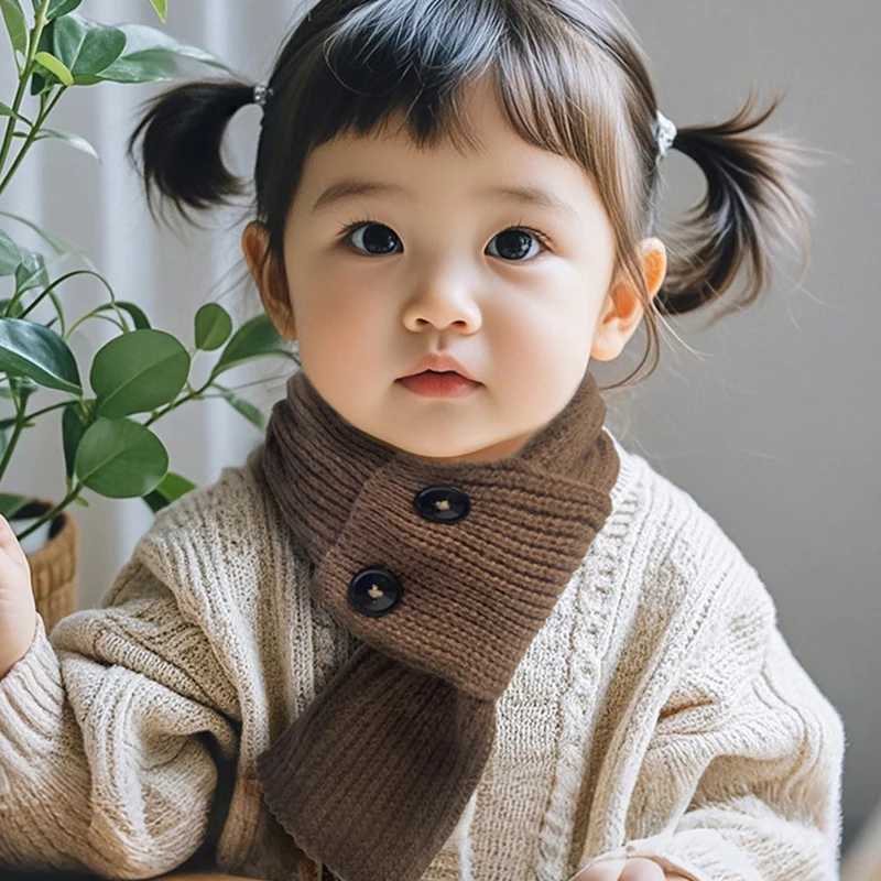 Scarves Wraps New Knitted Children Scarf Autumn Winter Kids Solid Color Cross Scarves for Girls Boys Warm Baby Neck Warmers Neckerchief H241213