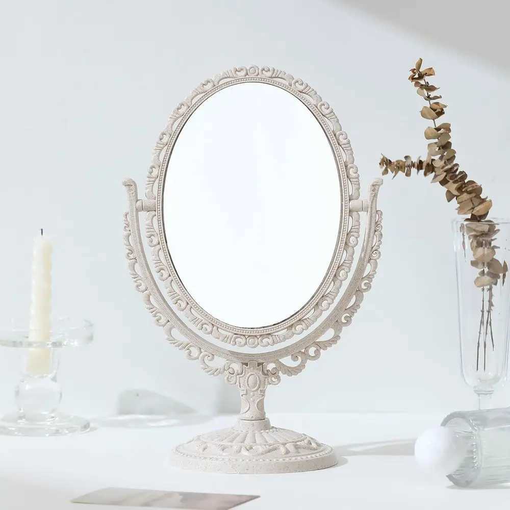 Vintage Makeup Mirror Swivel Cosmetic Mirror with 360 Degree Rotation for Women Bedroom Oval Shaped Stand Tabletop MirrorXJ241213