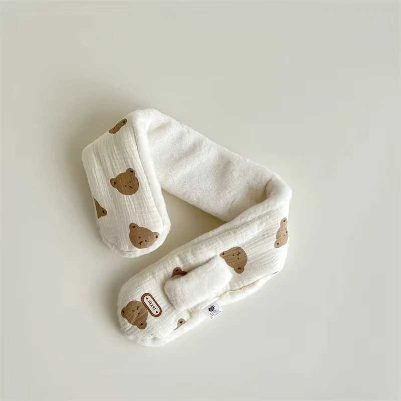 Scarves Wraps Cute Bear Baby Scarfs Winter Fleece Neck Warmer Cross Scarves for Girls Boys Toddler Kids Warm Accessories Korean 1-6 Years Old H241213