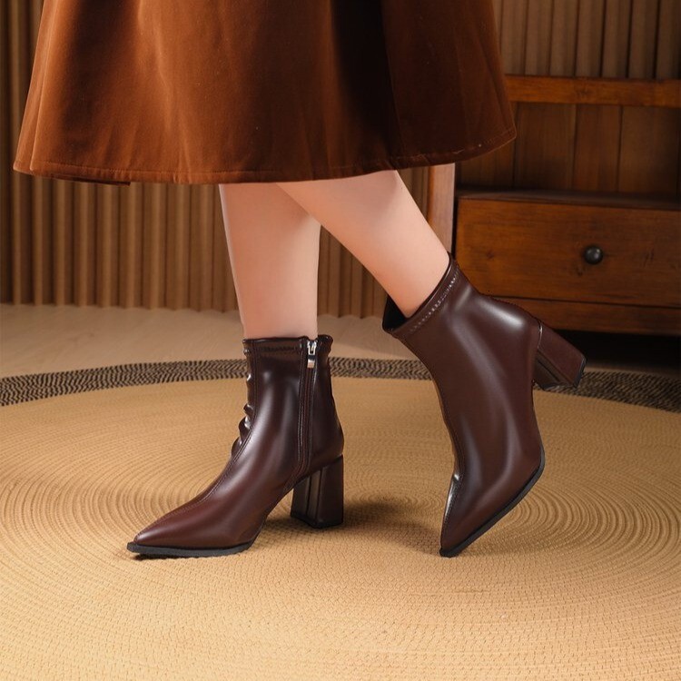 Large Martin boots autumn and winter new women's boots European and American style pointed side zipper short boots women's thick heel mid he