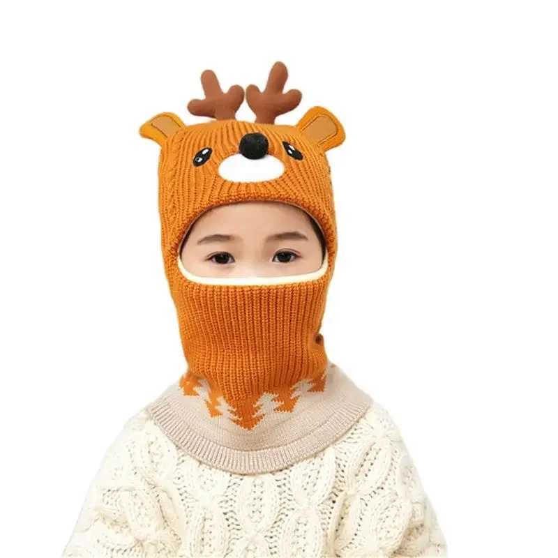 Boy Girl Beanie Protect neck Dinosaur Fox Bear Windproof Winter Knit Hat Child Girls Earflap Caps For 2 to 7 Years OldXJ241213
