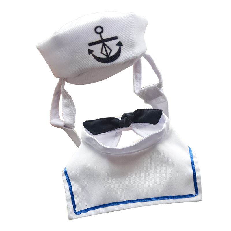 Pet Sailor Costume for Cats Small Dogs Halloween Cat Sailor Hat with Tie Collar Doggy Navy Outfit Cosplay Apparel